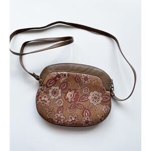 Vintage Small Brown Neutral Western Floral Faux Leather Purse